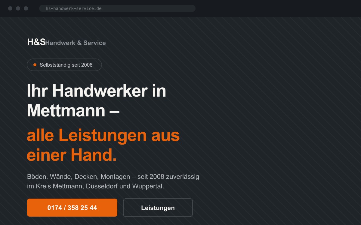 Startseite der aufgefrischten Website von H&S Handwerk und Service